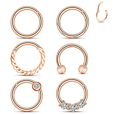 1-12PCS Hinged Septum Clicker Hoop Cartilage Ring Earrings Piercing Jewelry 16G - Image 1 of 4