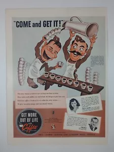 1942 PAN AMERICAN COFFEE Artist Brown Kitchen WWII Colorful Vtg Poster Print Ad - Picture 1 of 1