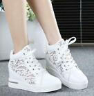New Women Hidden Wedge Heel Round Toe Hollow out Lace Up casual Sneaker Shoes