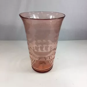 Large Pink Soda Glass Glass Vase Etched With Ship / Galleon 36.5cm In Height - Picture 1 of 12