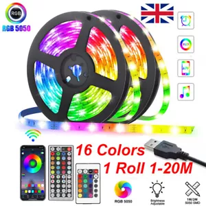 1-20M LED Strip Lights 5050 RGB Colour Changing Tape Cabinet Kitchen TV Lighting - Picture 1 of 26