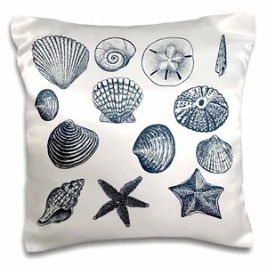 3dRose Blue Sea Shells Nautical beach theme ocean art 16x16 inch Pillow Case - Picture 1 of 1