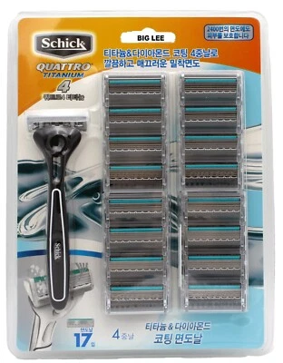 Schick Quattro 4 Titanium 1 Razor Handle +17 Trimmer Refill Cartridges - Image 1 of 2