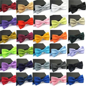 Bowtie Mens Adjustable Formal Wedding Party Necktie Bow Tie Solid Color Tuxedo - Picture 1 of 45