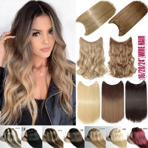 WAVY Invisible Elastic Wire IN THICK 100% REAL As Human Hair Extensions Headband - Picture 1 of 42