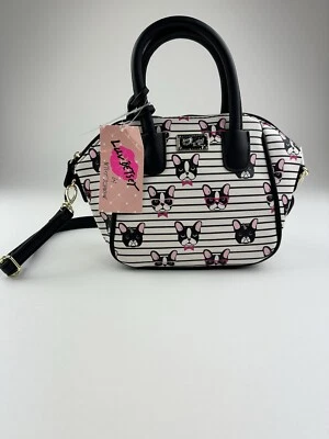 Mini Bolso Bandolera Luv Betsey Johnson Bulldog Francés Rayas 8"x6.5"x4" Foto 1 de 4