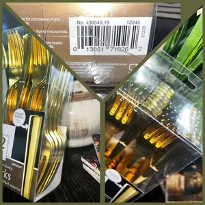 🍴32 Piece Gold Plastic Cutlery Set Disposable  Forks Wedding Party [Brand New] - Picture 1 of 10