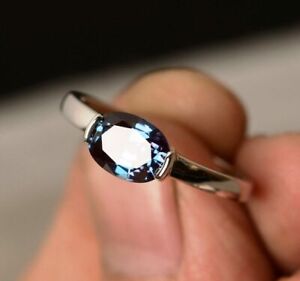 925 Sterling Silver 6*8mm Oval Cut Natural Alexandrite Gemstone Solitaire Ring