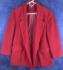 Vintage Women’s Blazer Jacket Red Cherry Wool Cashmere Blend Sz L Italy Boxy - Picture 1 of 11