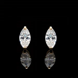 Orecchini Solitario Taglio Marquise 0,50ct Vero Oro Giallo 14K Borchie Cesto Pesanti - Foto 1 di 4