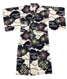 Kimono Yukata M Navy White Floral Print Cotton NEW - Picture 1 of 12