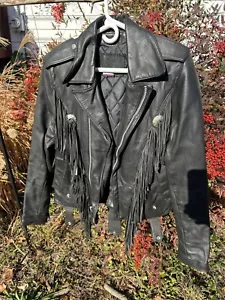Chaqueta con flecos de cuero con cremallera años 90 de marca Garments talla 36 - Imagen 1 de 14