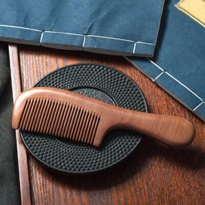 Natural Accessories No-static Hair Care Peach Wood Wooden Fine Tooth Comb - Picture 1 of 7
