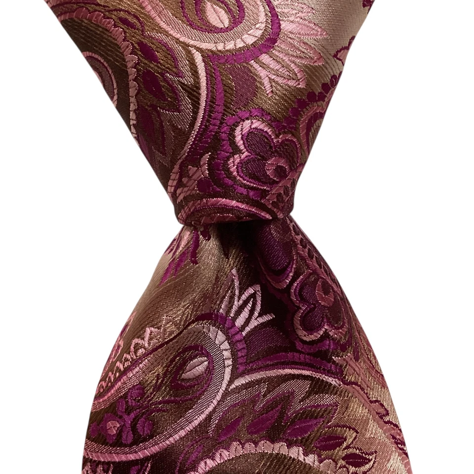 Corbata STACY ADAMS Signature dorada para hombre clásica de diseñador PAISLEY rosa/marrón usada en excelente estado Foto 1 de 3