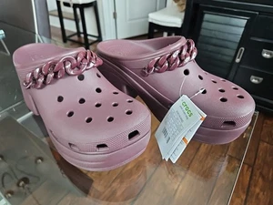 Crocs Siren Chain Clog Dark Cherry Men's 10 Women's 12 Platform Heels Burgundy - Picture 1 of 5