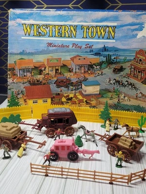 Juego Miniatura Western Town De Colección En Caja Gran Lote Figuras Sin Edificios De Colección Foto 1 de 4