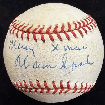 Warren Spahn Merry Xmas Signed Baseball JSA - Image 1 of 4