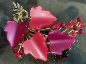 VTG Coro Lucite or Thermoset Brooch Grape Leaf Spray Pin Moonglow Pink Purple - Picture 1 of 9