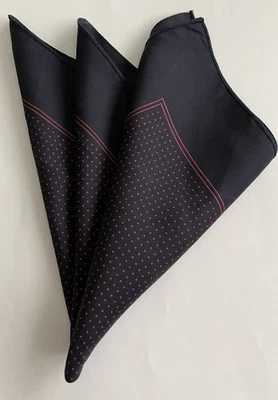 Pocket Square, 13 Inch, Men’s, Dark Blue With  Red Polka Dots - Image 1 of 4