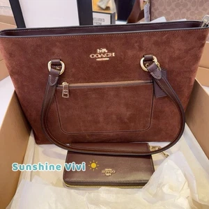 Neu mit Etikett Paket Coach CCC77 Station Beuteltasche Tasche Wildleder braun & CR623 lange Geldbörse Ahorn - Bild 1 von 12