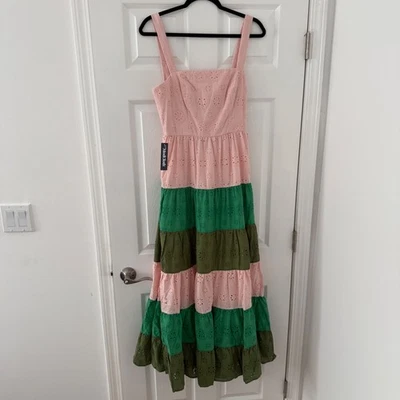 Vestido ModCloth Ojales 0 Rosa Verde En Niveles Sin Mangas Solero Wicked Elphaba Foto 1 de 4