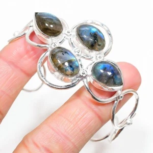 Fire Labradorite Gemstone Handmade 925 Sterling Silver Jewelry Bangle Sz 7-8 - Picture 1 of 1