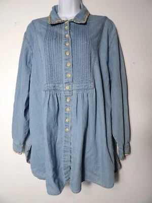 Best United Garmet Company 18/20 Blouse 90s Chambray Cottage Core Pleated Top Bu - Image 1 of 4