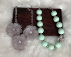 Collar Necklace Lot Of 2, mint green Balls, pale lavender Flowers,Cocktail Party