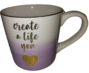 Create a Life You Love Purple White Ombre With Gold Heart Coffee Mug Tea Cup - Picture 1 of 7