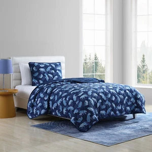 Eddie Bauer Microfiber Quilt & Sham Sets (Camp Camo Bear-Navy) - Picture 1 of 24