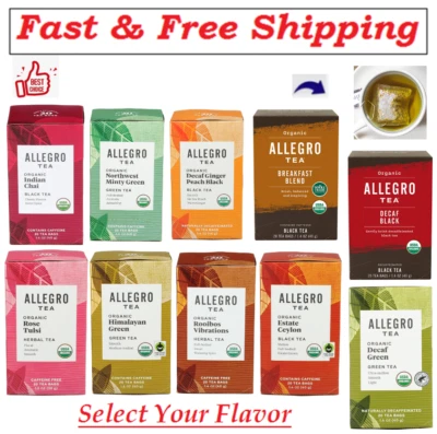 (20 quilates) Allegro Tea, bolsas de té negro descafeinado orgánico, 1,4 oz.(Selecciona tu sabor) Foto 1 de 4