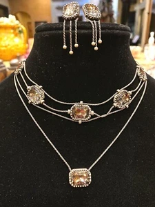 Vintage Signed Christian Dior Crystal Gunmetal Necklace Set - Picture 1 of 11