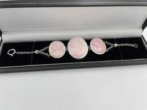 Vintage Rare Angel Skin/PinK Coral Shell Multi-Cameo Bracelet in 14kt WG Signed - Picture 1 of 7
