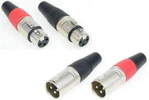 4 x XLR Kabel Stecker & Kupplung schwarz & rot 3-pol polig Neutrik kompatibel - Bild 1 von 7
