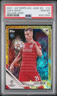 2021-22 Luka Sucic Topps Jade Yellow Foil Refractor Rookie Card 28/50 PSA 10 - Image 1 of 3