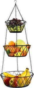 Heavy Duty - 3 Tier Hanging Kitchen Black Fruit Basket - Picture 1 of 7