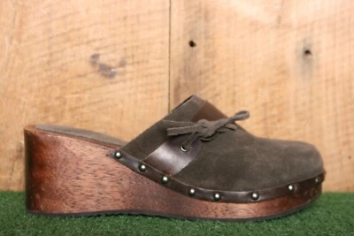 Vintage 90's AMERICAN EAGLE Brown Suede Mules w/2.5" Wood Soles Women's Sz. 7M - Image 1 of 4