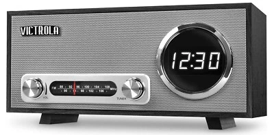 Victrola VC-100 Desktop Bedside Digital Alarm Clock Radio Bluetooth USB Black  - Image 1 of 4