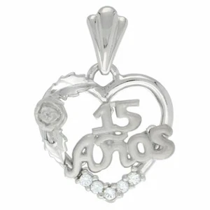 925 Sterling Silver 15 Años Quinceañera Heart Pendant Plata Solida Dije 25/32" - Picture 1 of 3