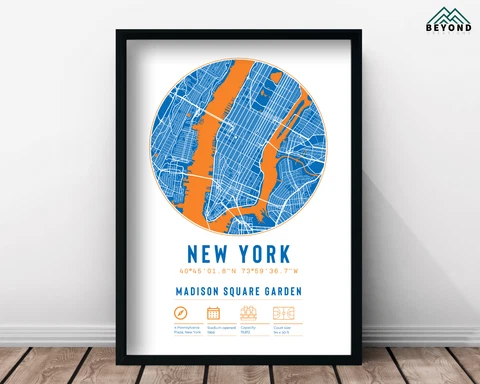 New York Knicks Madison Square Garden Minimalist Map Print Poster NBA Gift NY Cover