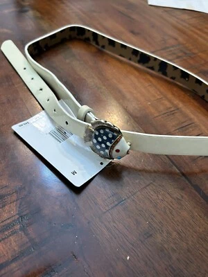 Betsy Johnson Skinny Leather Belt Enamel Jewel Encrusted Fish White - Image 1 of 4