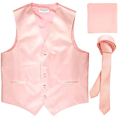 New Men's pink vest Tuxedo Waistcoat_1.5" necktie & hankie set wedding - Image 1 of 4