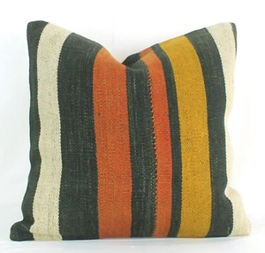 Funda Almohada Kilim Turca Decorativa Negra Beige Naranja 18" Kilim Sofá Almohada - Imagen 1 de 9