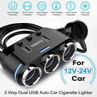3Way Car Cigarette Lighter Socket Splitter Dual USB Charger Power Adapter 12-24V