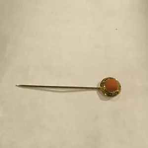 Spilla antica corallo oro giallo 14 carati bastone spilla cappello filigrana rotonda - Foto 1 di 6
