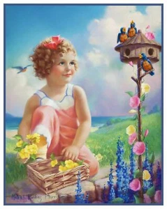 Young Girl Bird House by Mabel Rollins Harris Counted Cross Stitch Pattern - Picture 1 of 10