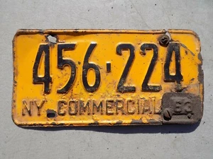 1962 New York Commercial License Plate w/ 1963 Tab 459-224 Black on Yellow - Imagen 1 de 2
