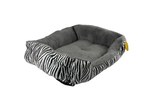 Dog Bed Zebra Print Grey Rectangular Shape 61cm x 48cm x 18cm Plush Soft Bedding - Picture 1 of 1