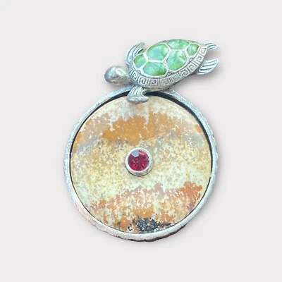 Colgante Tortuga Granate De Colección Piedras Preciosas Tono Plata Ágata Redondo Dije Diapositiva Raro Foto 1 de 4