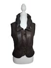 Women's Danier Leather Distressed Two Buttoned Zippered Chocolate Brown Vest